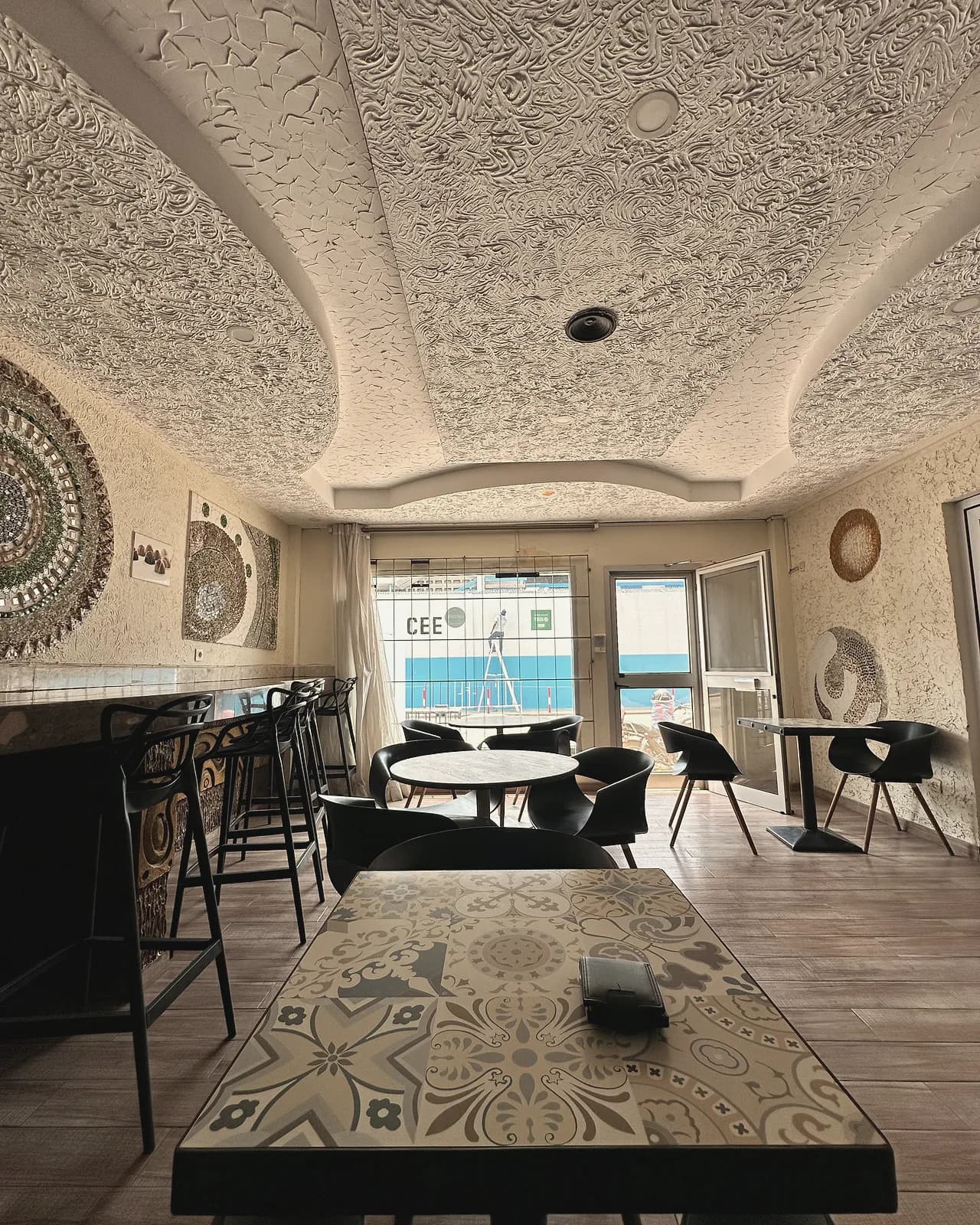 The carved ceiling