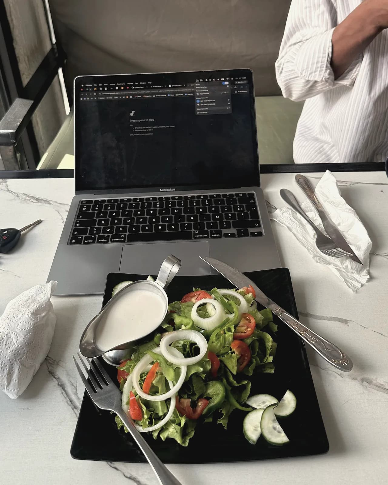 Salad, laptop open